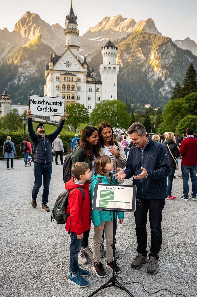 Beratungsgespräch zwischen einem Reisenden und einem Experten in einem stilvollen Studio für individuelle Bahnreisen in Deutschland.